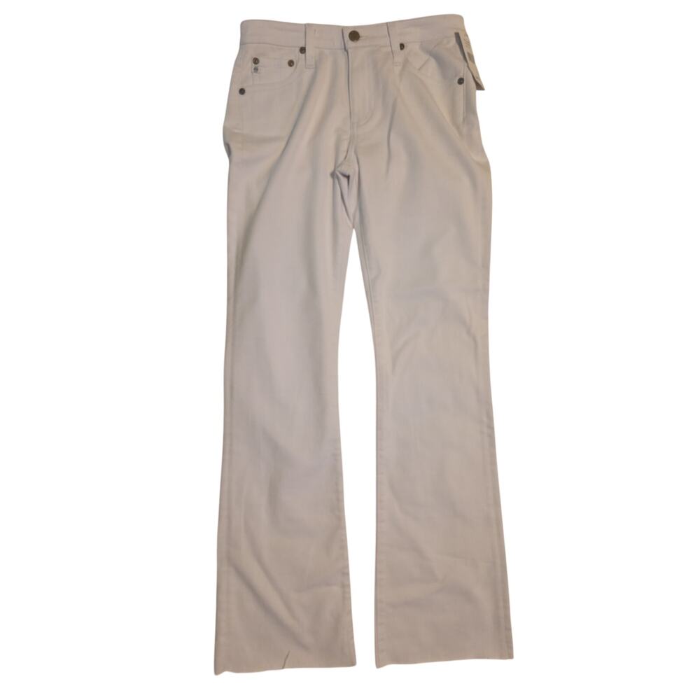 AG Adriano Goldschmied Size 26 White High Rise Flare Jeans Raw Hem 32” Inseam